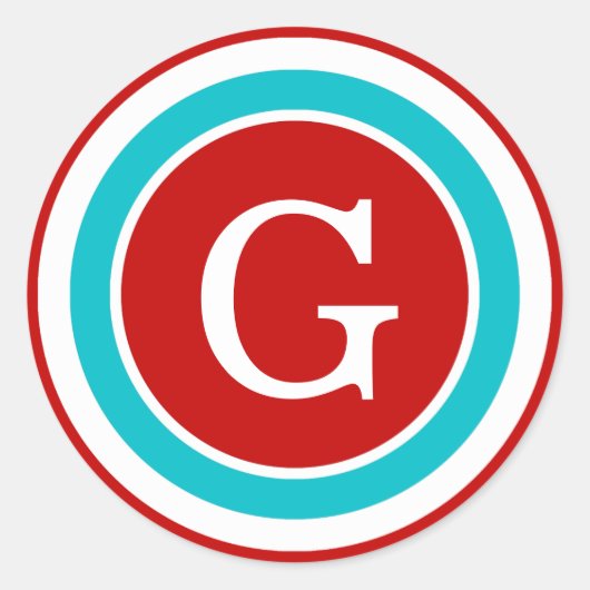 Kleurrijke cirkels Monogramstickers / Rood Blauw Ronde Sticker (Voorkant)