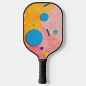 Kleurrijke cirkels op roze en geel pickleball paddle (Achterkant)