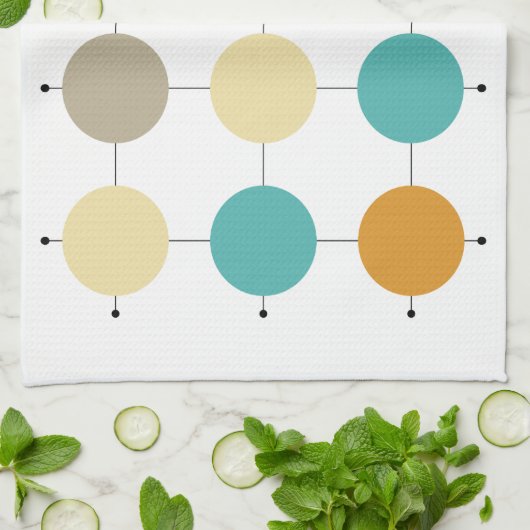 Kleurrijke cirkels op zwarte lijnen midden in de e theedoek (Gevouwen)