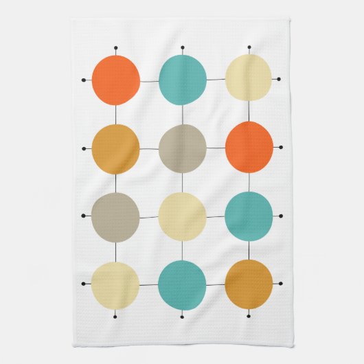 Kleurrijke cirkels op zwarte lijnen midden in de e theedoek (Verticaal)