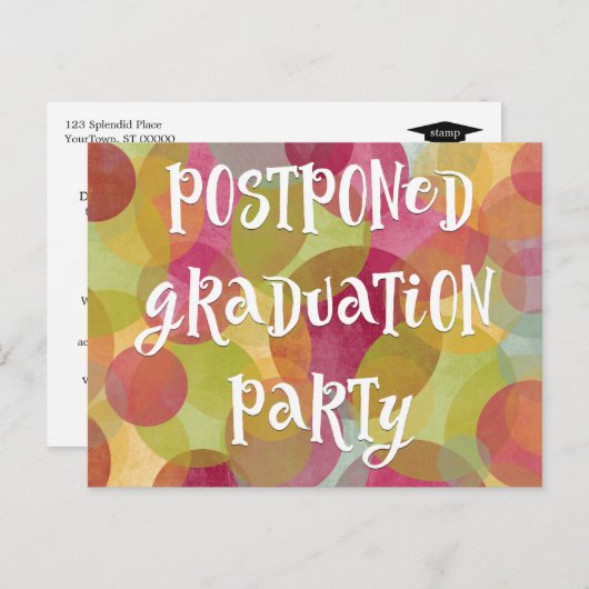 Kleurrijke cirkels uitgesteld afstudeerfeest briefkaart (Voorkant / Achterkant)