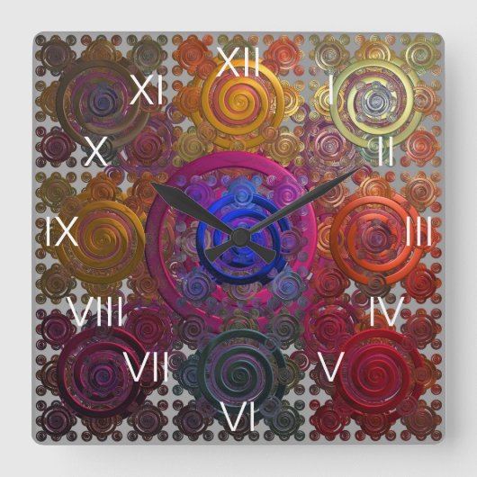 Kleurrijke cirkelvormige kookplaten vierkante klok (Voorkant)