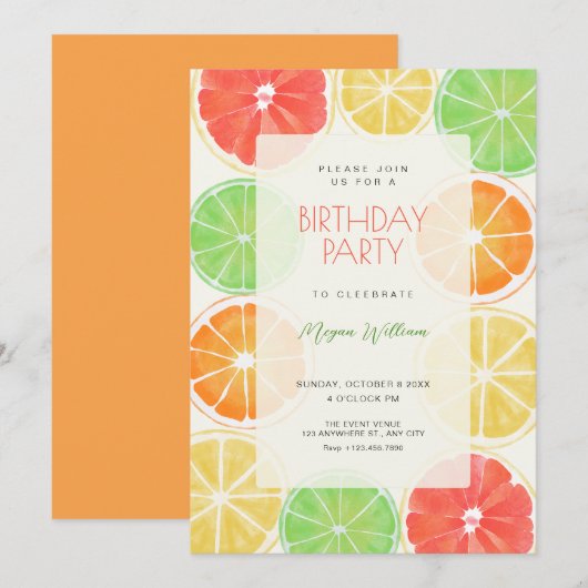 Kleurrijke citroen verjaardag kaart (Voorkant / Achterkant)