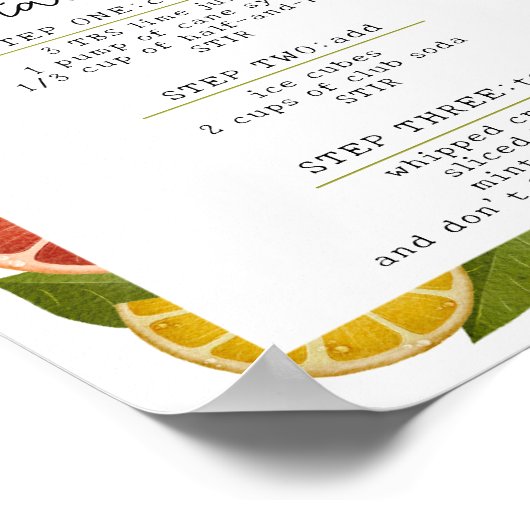 Kleurrijke Citrus Baby shower Signature Drink Sign Poster (Hoek)