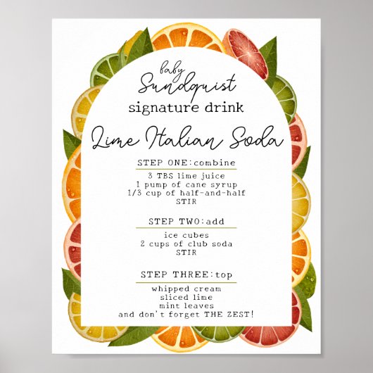 Kleurrijke Citrus Baby shower Signature Drink Sign Poster (Voorkant)