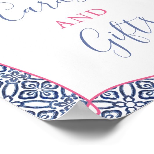 Kleurrijke citrus bloemmotieven blauwe tegels kaar poster (Hoek)