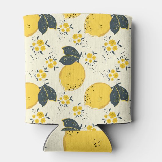 Kleurrijke citrus, citroenbloem patroon. blikjeskoeler (Achterkant)