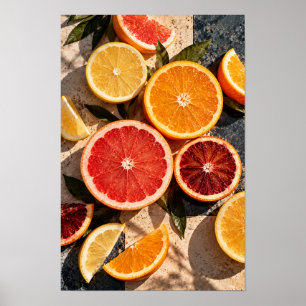 Kleurrijke citrus plakjes – Sinaasappel en grapefr Poster
