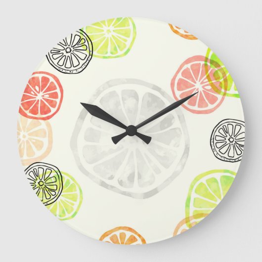 Kleurrijke Citrus Slice Wall Clock – Summer Fruit  Grote Klok (Voorkant)