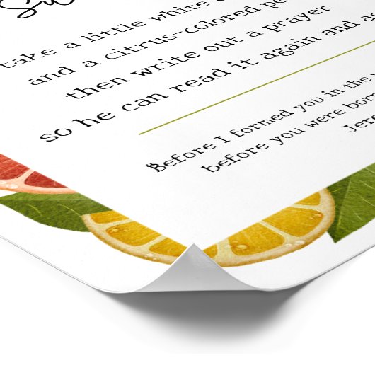 Kleurrijke Citrusgebeden voor Baby shower Teken Poster (Hoek)