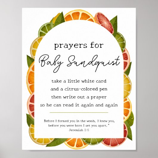 Kleurrijke Citrusgebeden voor Baby shower Teken Poster (Voorkant)
