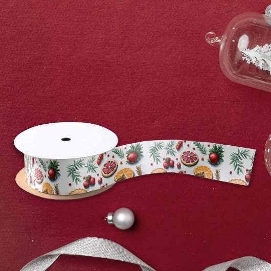 Kleurrijke Citrusvruchten Kerstkoekjes Patroon Satijnen Lint