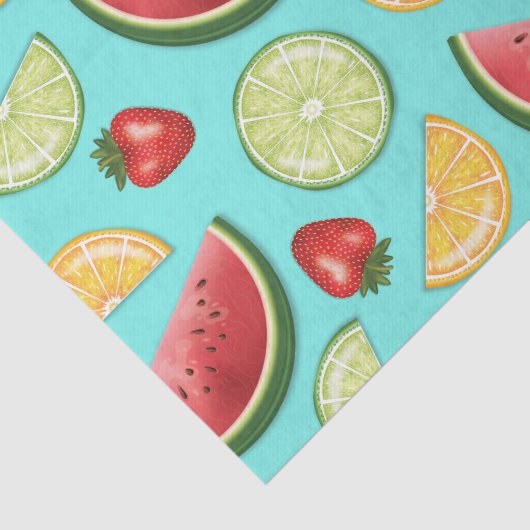 Kleurrijke citrusvruchten met meloen en aardbeien tissuepapier (Detail)