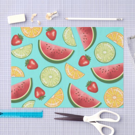 Kleurrijke citrusvruchten met meloen en aardbeien tissuepapier (Craft)