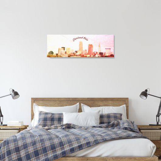 Kleurrijke Cleveland Skyline Canvas Print (Insitu (Slaapkamer))