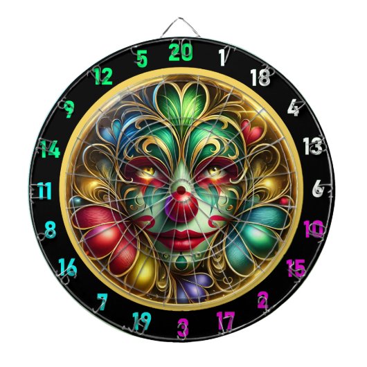 Kleurrijke Clown Face Dartboard met rode neus Dartbord (Voorkant)