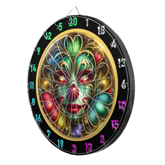Kleurrijke Clown Face Dartboard met rode neus Dartbord (Voorkant Rechts)