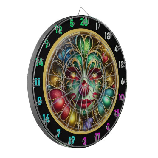 Kleurrijke Clown Face Dartboard met rode neus Dartbord (Voorkant Links)