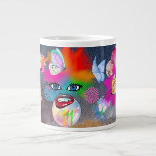 kleurrijke clown karakter grote koffiekop