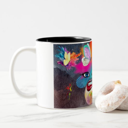 Kleurrijke clown karakter tweekleurige koffiemok (Met donut)