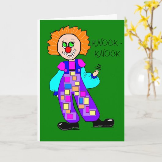 Kleurrijke Clown Knock-Knock Verjaardag Kaart (Gele Bloem)