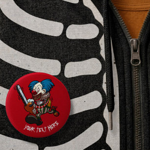 Kleurrijke Clown Met Ketenzaag Halloween Horror Ca Ronde Button 5,7 Cm