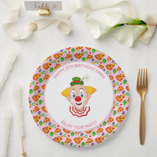 Kleurrijke Clown Pizza Verjaardagsfeestje Kleine M Papieren Bordje