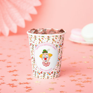 Kleurrijke clown verjaardagsfeestje voor kleine me papieren bekers