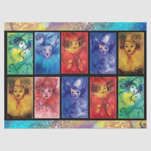 KLEURRIJKE CLOWNS COLLECTIE Venetiaanse Carnaval G Tissuepapier (Voorkant)