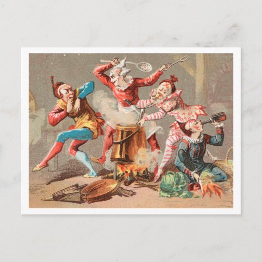 Kleurrijke  clowns rond, jaren '40 briefkaart (Voorkant)