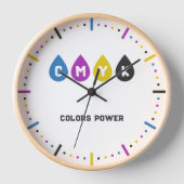 Kleurrijke CMYK Ink Drops Klok (Voorkant)