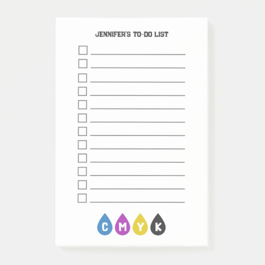 Kleurrijke CMYK Ink Drops To-Do lijst Post-it® Notes (Voorkant)