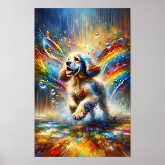 Kleurrijke Cocker Spaniel Rainbow Splatter Custom Poster (Voorkant)