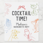 Kleurrijke Cocktail Party Retro Bachelorette Party Wijn Etiket (Enkel label)