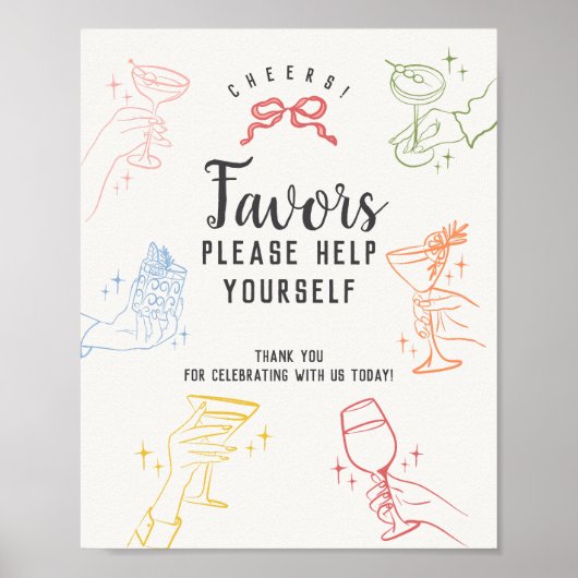 Kleurrijke Cocktail Party Retro Favorieten Teken Poster (Voorkant)