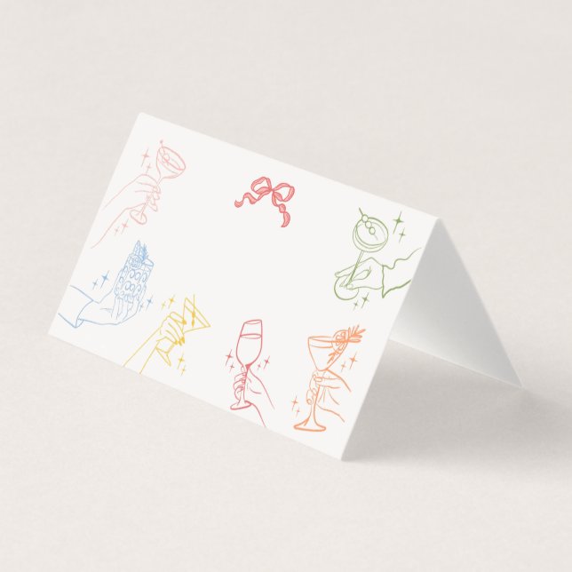 Kleurrijke Cocktail Party Retro Tafel Plaats Kaart (Voorkant)