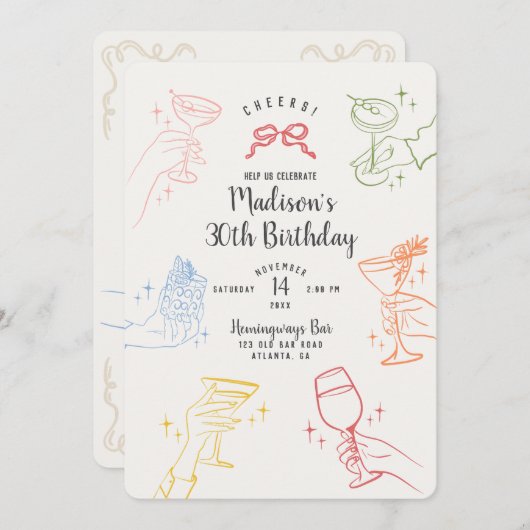 Kleurrijke Cocktail Party Verjaardagsfeestje Uitno (Voorkant / Achterkant)