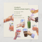 Kleurrijke  cocktail proost Graduation Party Kaart (Voorkant / Achterkant)