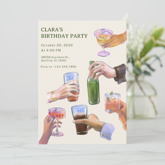 Kleurrijke  cocktail proost verjaardag kaart (Staand voorkant)