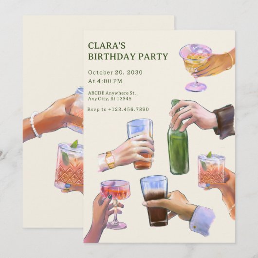 Kleurrijke cocktail proost verjaardag kaart (Voorkant / Achterkant)