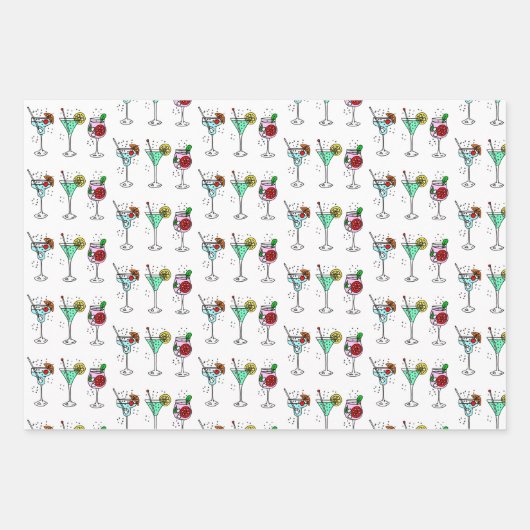 Kleurrijke cocktail selectie wit roze blauw inpakpapier vel (Voorkant)