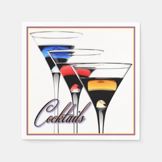 Kleurrijke Cocktailglazen Servetten (Voorkant)