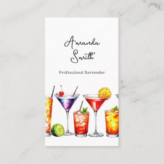 Kleurrijke Cocktails Professionele Bartender Busin Visitekaartje (Voorkant)