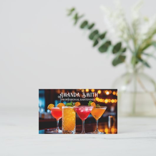 Kleurrijke Cocktails Professionele Bartender Busin Visitekaartje (Staand voorkant)