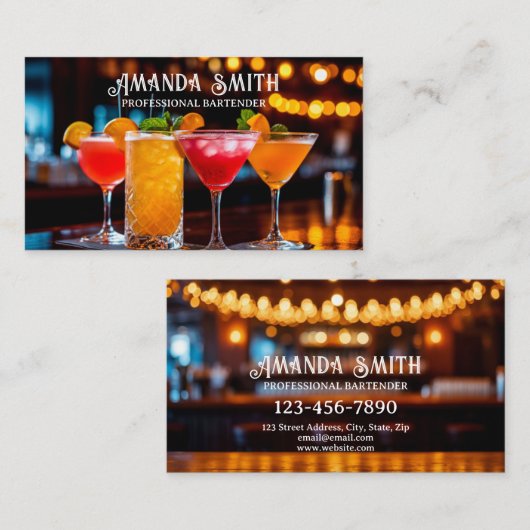Kleurrijke Cocktails Professionele Bartender Busin Visitekaartje (Voorkant / Achterkant)