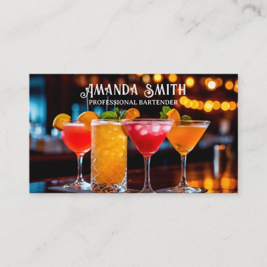 Kleurrijke Cocktails Professionele Bartender Busin Visitekaartje (Voorkant)
