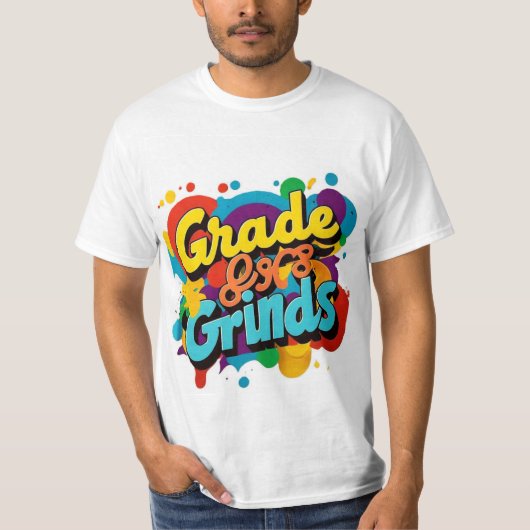 Kleurrijke Coffee Cup Grade Grinds T-shirt (Voorkant)