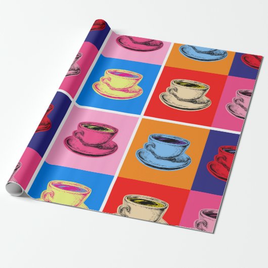 Kleurrijke Coffee Cup Mokken Cadeaupapier (Uitgerold)