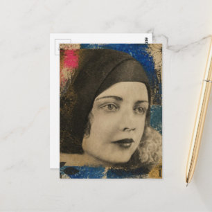 kleurrijke collage met gezicht uit de jaren 30 briefkaart