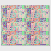 Kleurrijke Collage Roze Groen Paarse Pasen Cadeaupapier (Vlak)